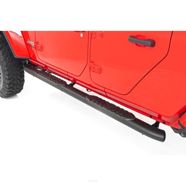 Progi, stopnie boczne czarne Rough Country Oval Nerf Steps