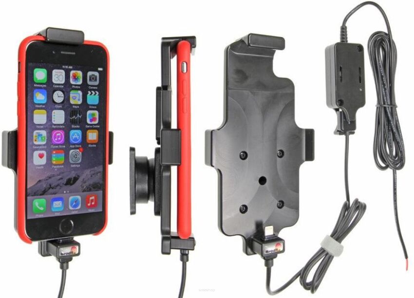 Uchwyt do Apple iPhone 7 w futerale z wbudowaną ładowarką samochodową do instalacji na stałe