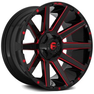 Felga aluminiowa 10x22" 6x139,7 / 6x135 ET-19 Gloss Black z czerwonymi akcentami Contra Fuel - RAM 1500 19-on