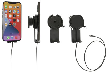 Magnetyczny uchwyt indukcyjny do smartfonów wyposażonych w etui/technologię MagSafe/Qi z regulowanym elementem stabilizującym.