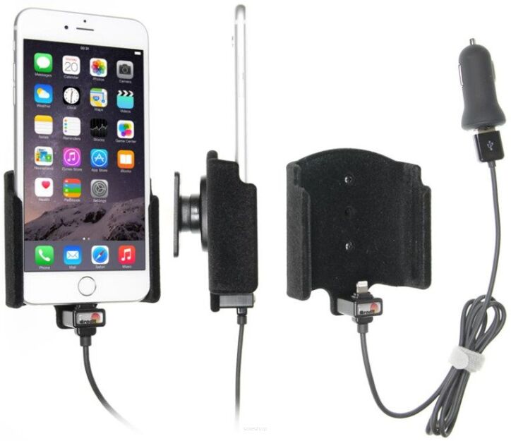 Uchwyt do Apple iPhone 8 Plus z wbudowanym kablem USB oraz ładowarką samochodową