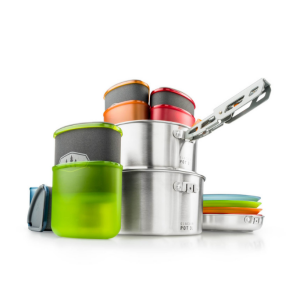 Zestaw naczyń turystycznych z patelnią 18 elementów GSI GLACIER STAINLESS CAMPER