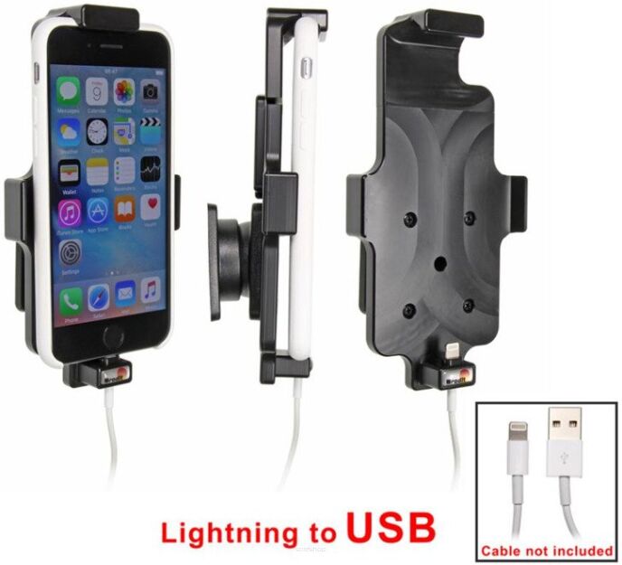 Uchwyt do Apple iPhone 7 w futerale o wymiarach: 75 mm (szer.), 2-11 mm (grubość), 137-144 mm (wysokość) z możliwością wpięcia kabla lightning USB