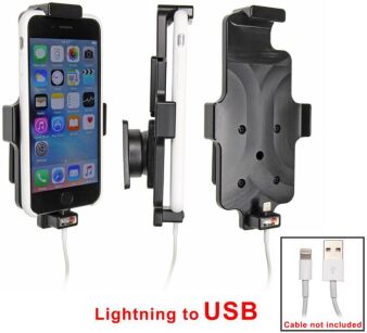 Uchwyt do Apple iPhone 7 w futerale o wymiarach: 75 mm (szer.), 2-11 mm (grubość), 137-144 mm (wysokość) z możliwością wpięcia kabla lightning USB