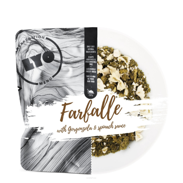 Makaron farfalle w sosie szpinakowo serowym 500g danie liofilizowane Lyofood