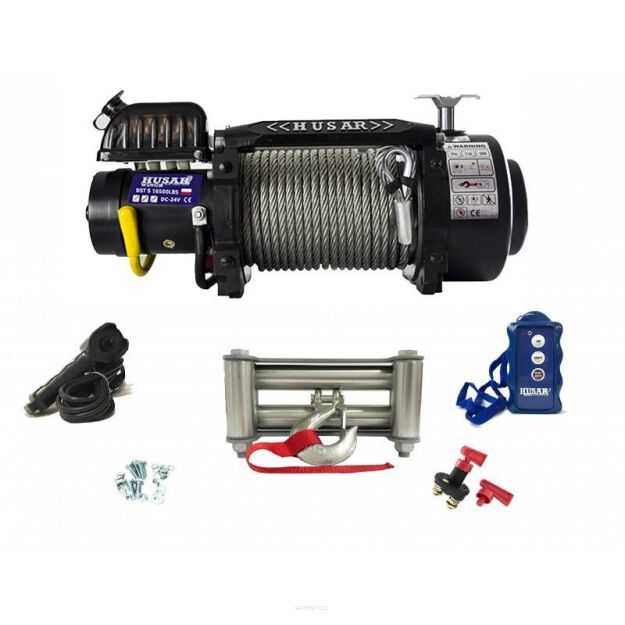 WYCIĄGARKA ELEKTRYCZNA HUSAR WINCH 16500 LBS 12V LINA STALOWA