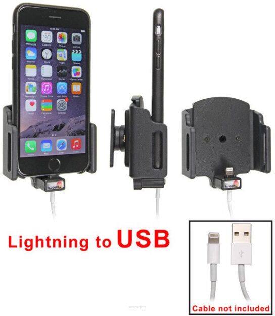 Uchwyt regulowany do Apple iPhone 6 w futerale lub obudowie o wymiarach: 62-77 mm (szer.), 2-10 mm (grubość) z możliwością wpięcia kabla lightning USB