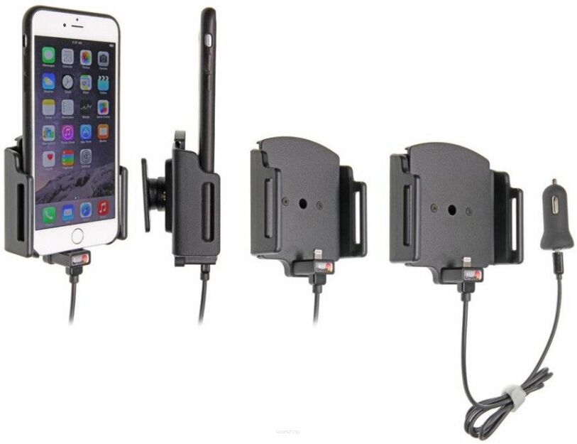 Uchwyt regulowany do Apple iPhone 6s Plus w futerale lub obudowie o wymiarach: 75-89 mm (szer.), 2-10 mm (grubość) z wbudowanym kablem USB oraz ładowarką samochodową