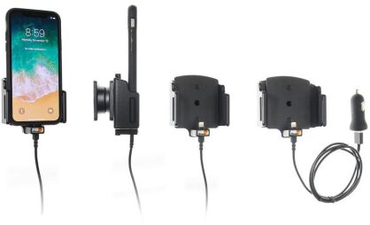 Uchwyt regulowany do Apple iPhone X w futerale lub obudowie z wbudowanym kablem USB oraz ładowarką samochodową